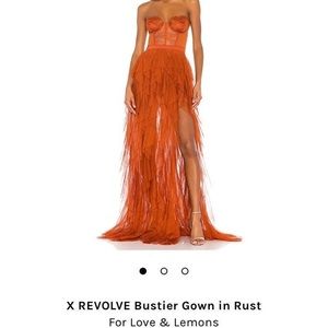 Size Small. NWT. X REVOLVE Bustier Gown in Rust
For Love & Lemons